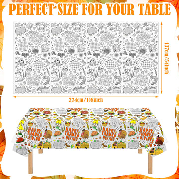 Windkream 4 Pcs 108 x 54 Inch Kids Giant Happy Thanksgiving Coloring Tablecloth Disposable Jumbo Paper Tablecloth for Coloring B
