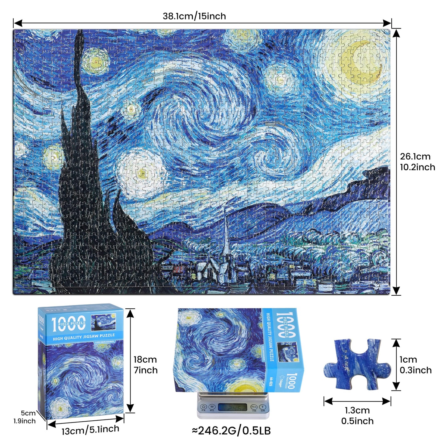 Starry Night Puzzle 1000 Pieces Van Gogh Mini Puzzle For Adults Artwork Jigsaw Puzzle Family Game (Starry Night)