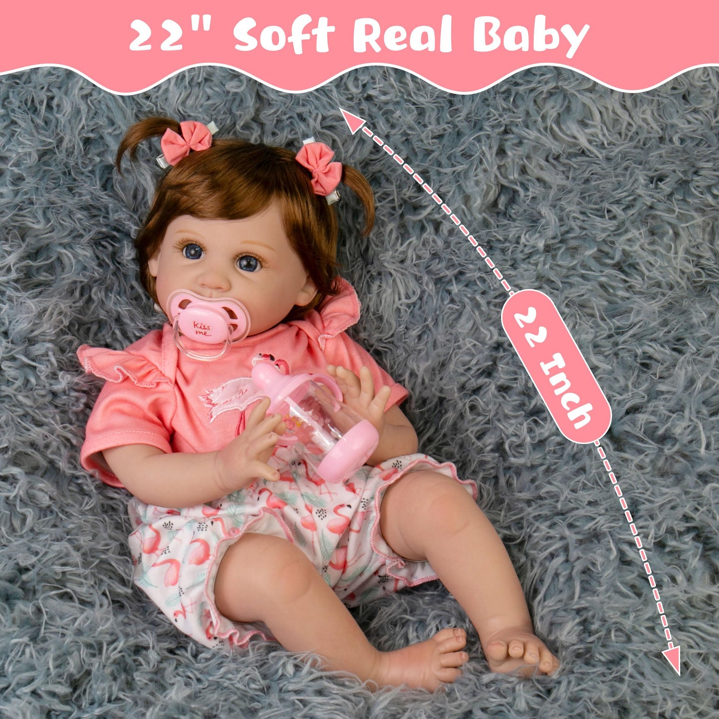 Ekokiz Realistic Baby Doll 22-Inch Lifelike Newborn Baby Doll Soft Cloth Body Real Life Baby Dolls With Clothes And Toy Accessor