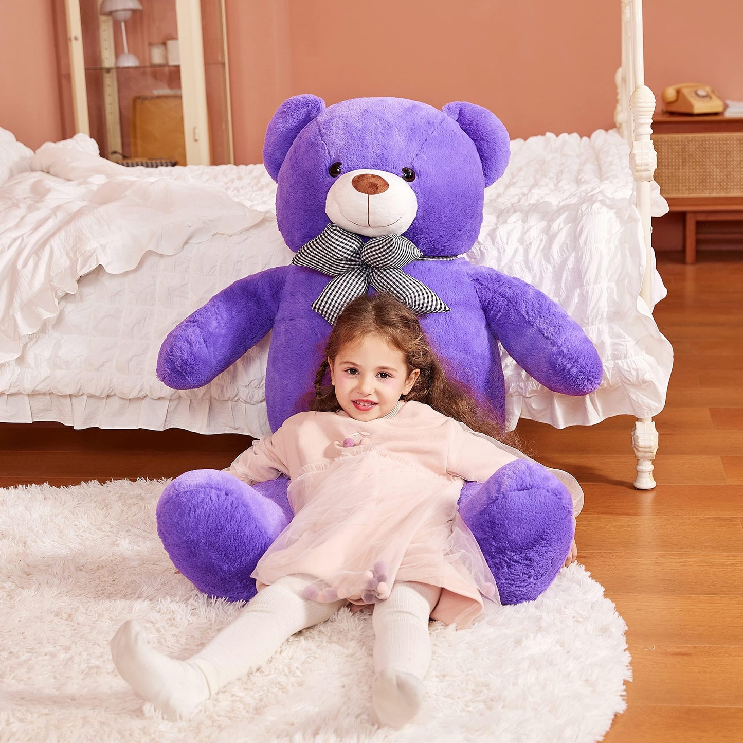 Ikasa Giant Teddy Bear Stuffed Animal Plush Toy,Large Bear Cute Jumbo Soft Toys,Huge Big Size Fluffy Plushie,Gifts For Kids (Purple, 47 Inches)