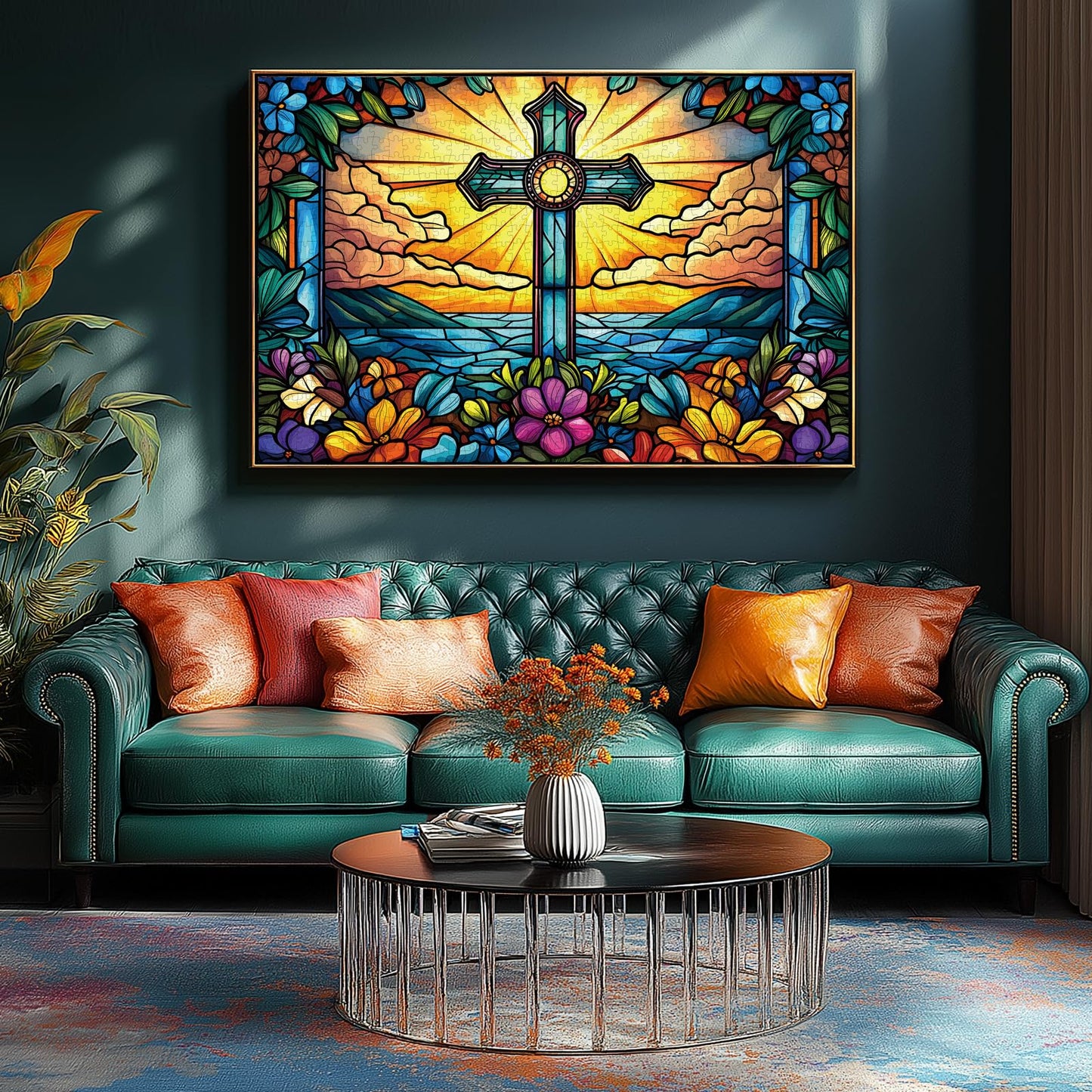 Miniwan - Stained Glass Cross Puzzles For Adults 1000 Pieces, Impossible Hard Difficult Challenging Puzzles For Adults, Colorful