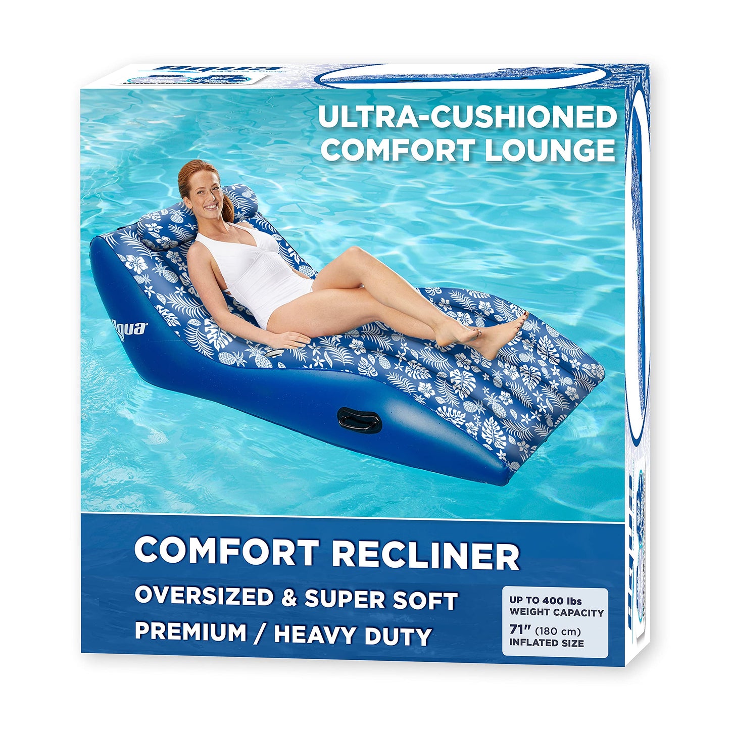 Aqua Ultra-Comfort Floating Pool Chair & Lake Raft With Pillow - 1-Person Heavy Duty Pool Float, Lake Floating Chair - Blue Pine