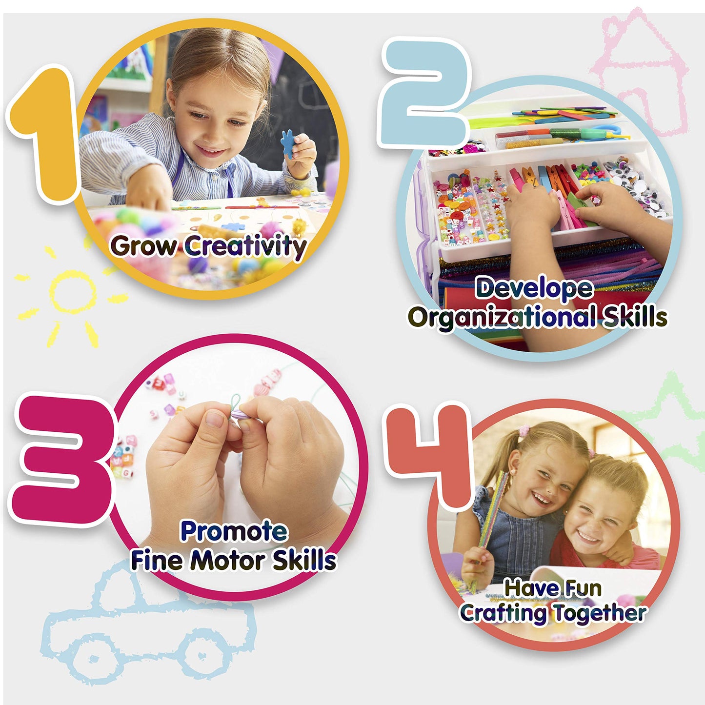 Olly Kids Arts And Crafts Supplies For Kids Girls 4 5 6 7 8 9 10 11 & 12- Ultimate Crafting Supply Set In Portable 3 Layered Pla