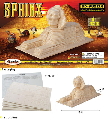 Puzzled 3D Puzzle Sphinx Wood Craft Construction Model Kit, Unique, Fun And Educational Diy Wooden Toy Assemble Model Unfinished Crafting Hobby Puzzle To Build And Paint For Decoration 161 Pieces Pack