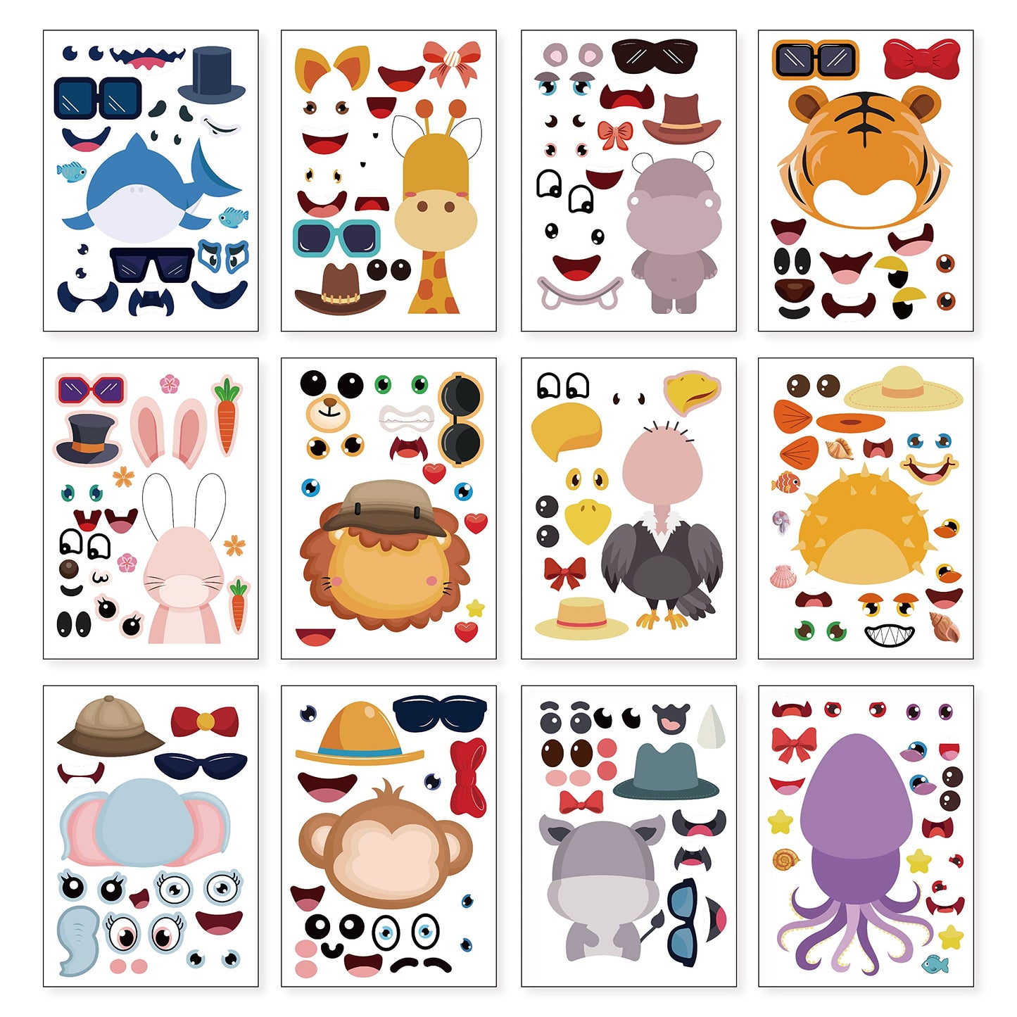 24 Sheets 8.27'' 5.9'' Make Your Own Animals Stickers For Kids Toddlers, Make A Face Stickers For Kids Party Favors Activities