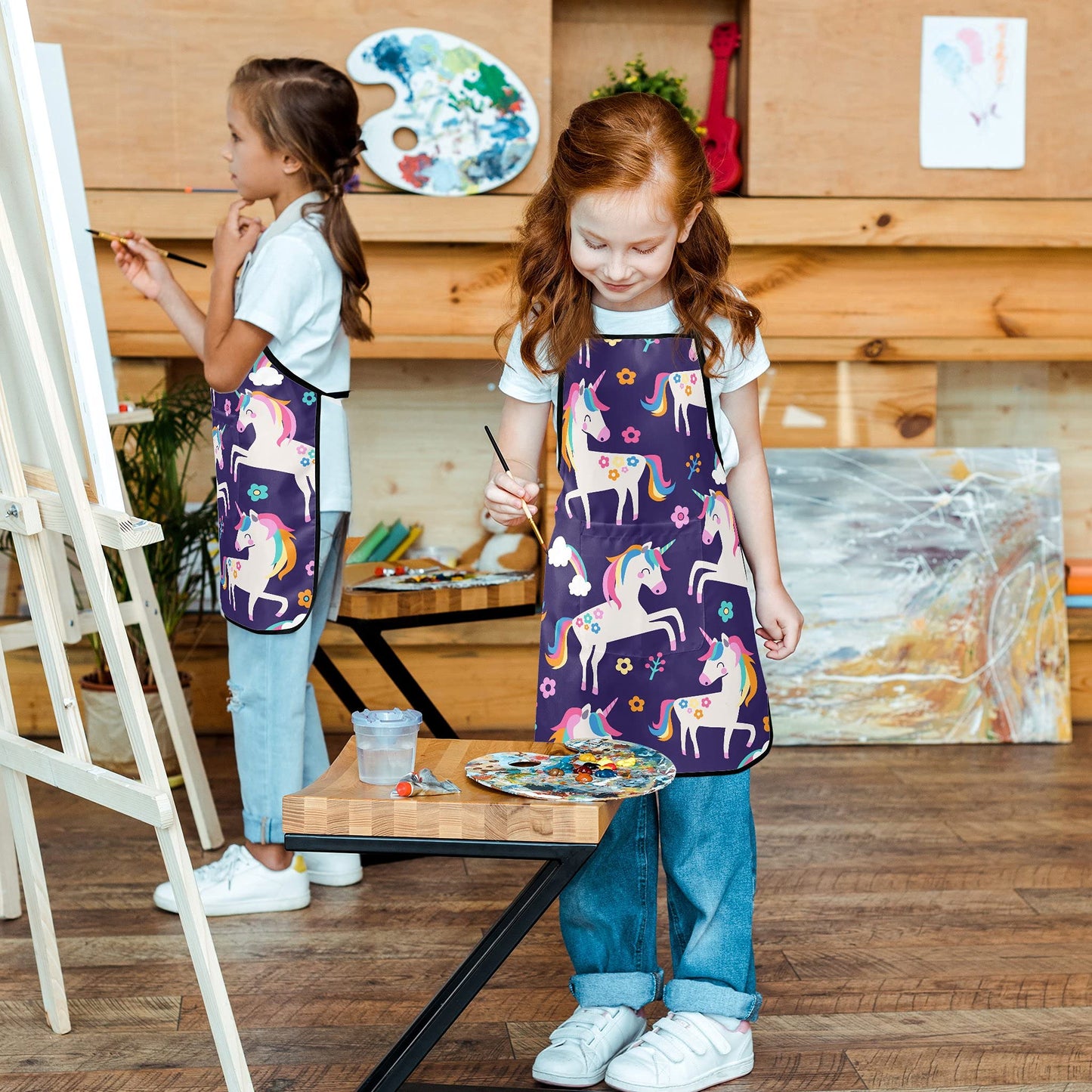 Popologa Little Animal Apron For Girls Boys Kids Cooking Painting Aprons Art Smock Supplies Toddler