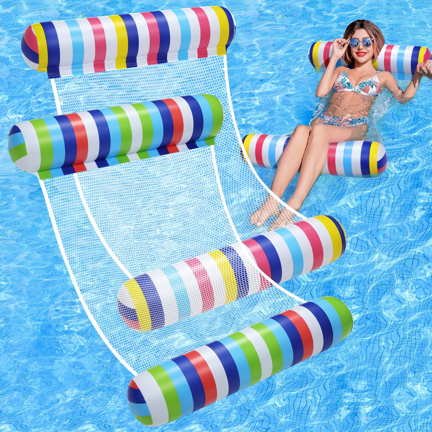 Pool Floats - 2 Pack Inflatable Pool Floats Rafts, Adult Size, 4-In-1 Floats For Swimming Pool, Thick Pvc Pool Float Lounger Wat