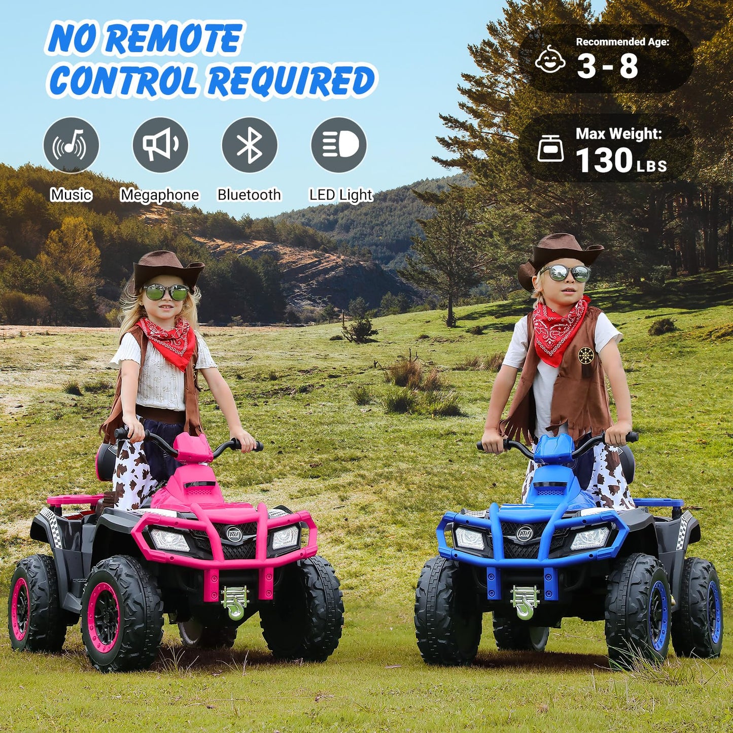 ELEMARA 24V 2 Seater Ride on ATV for Big Kids,4x4 Kids ATV 4 Wheeler Ride on Toy with 400W Powerful Motors, 5mph Max Speed,Kid F