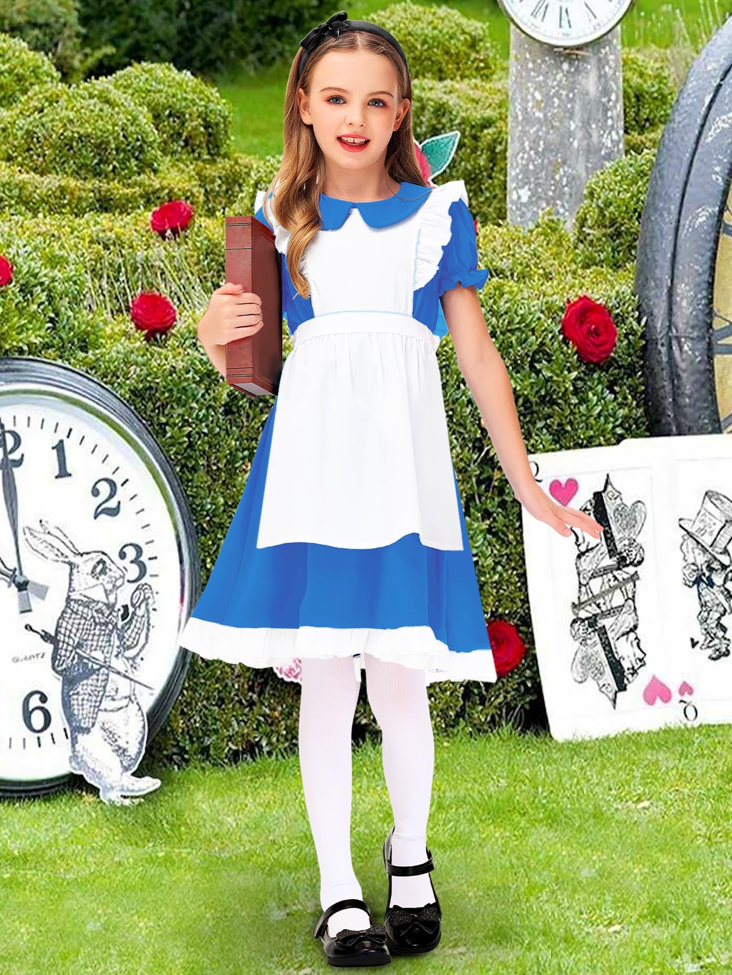 Alice Wonderland Dresses Little Girls Blue Maid Princess Party Dress Up Outfit 5-6 Years