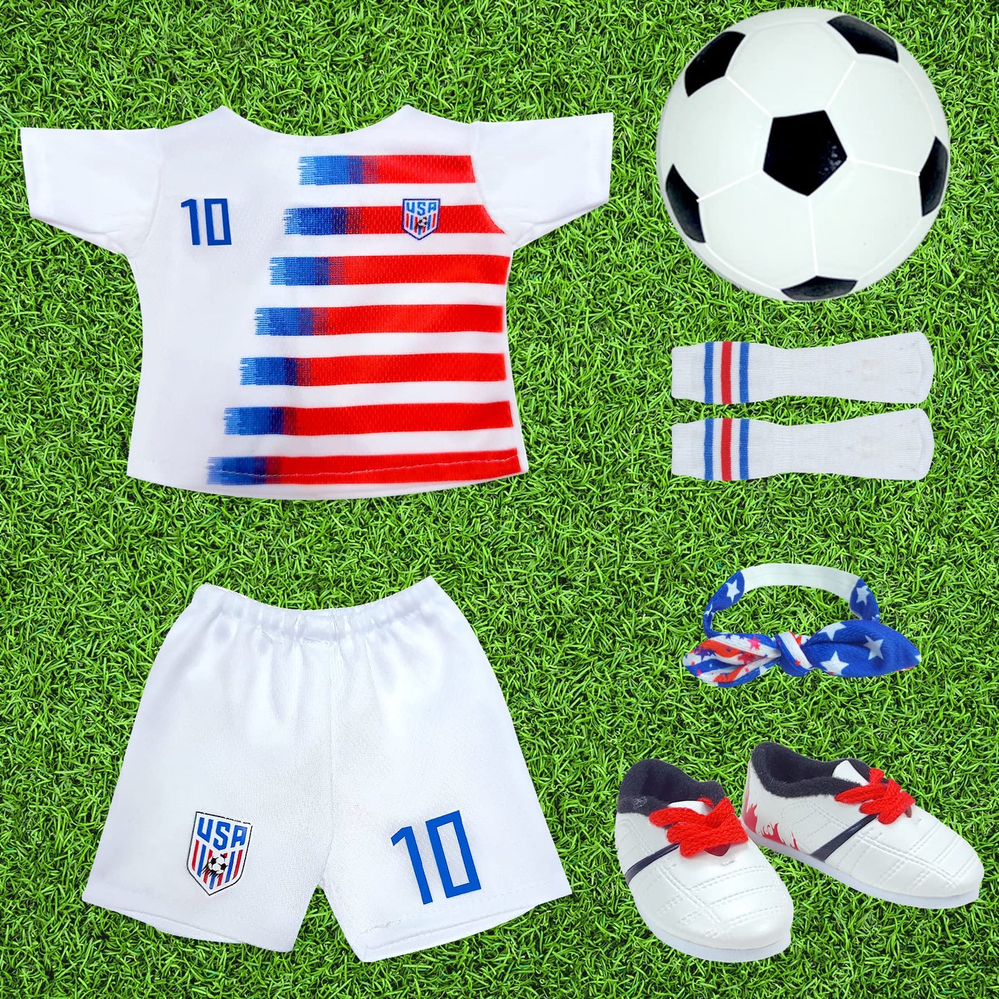 Wondoll 18-Inch-Doll-Clothes And Accessories - Wondoll World Cup Team Usa 18'' Soccer Uniform Outfits Includes Headband,Shirt,Shorts, Socks,Shoes And Football