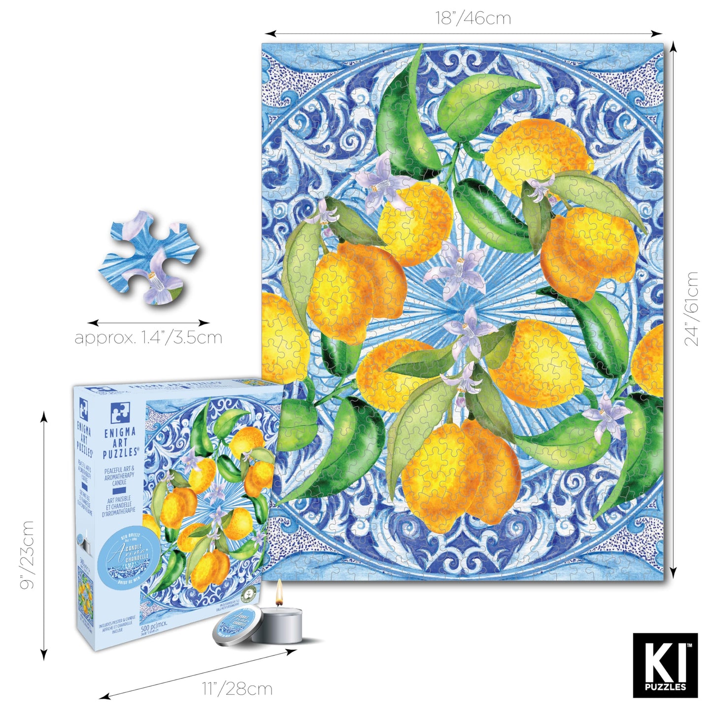Ki Puzzles 500 Piece Puzzle For Adults Aromatherapy Mediterranean Tile Jigsaw + Scented Candle Playview Brands