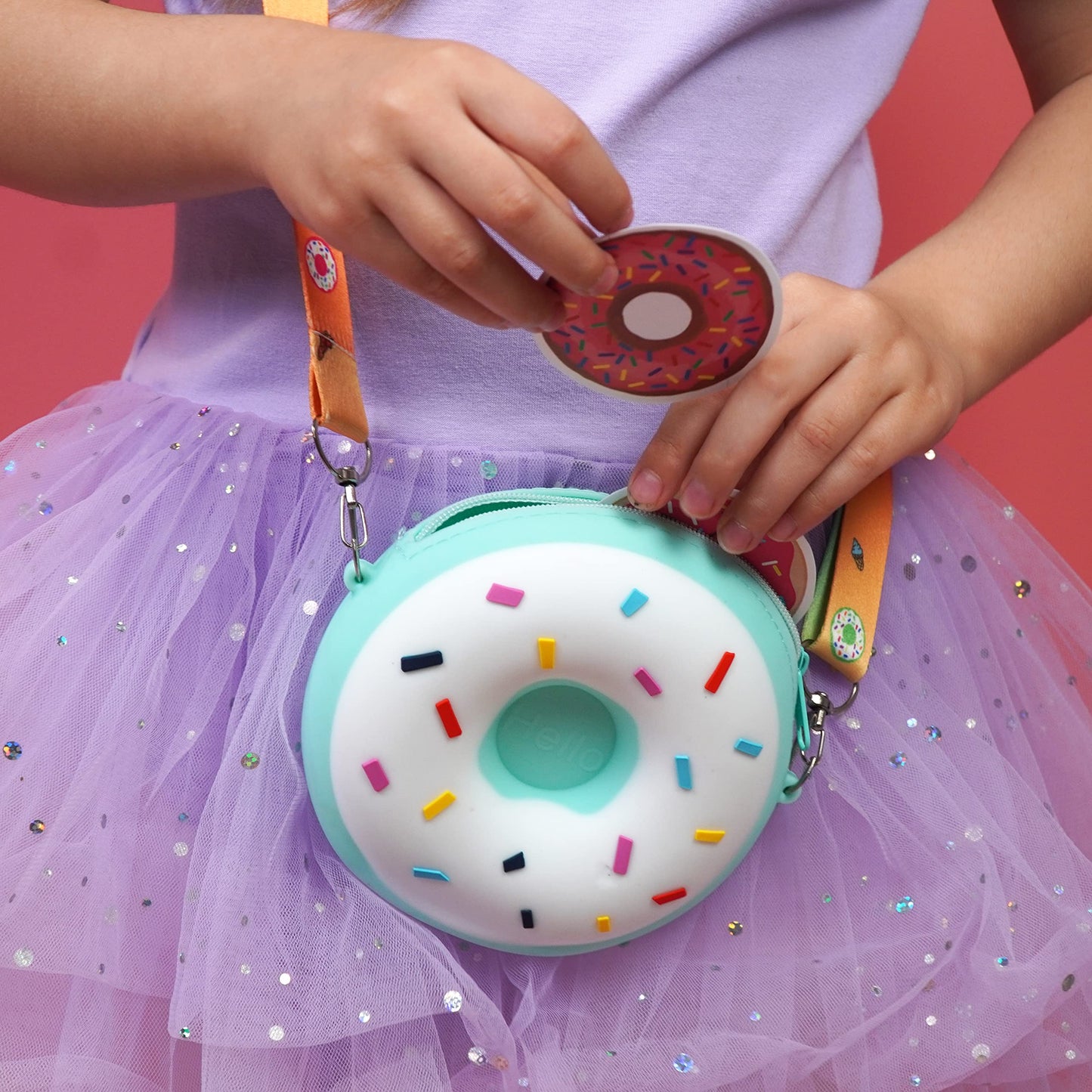 CONTRACONTACT Donut Girl Purse Party Set of 4, Kids Toys Crossbody Gift Sets in Four Colors for Girls Age 3+, Doughnut Toy Bags