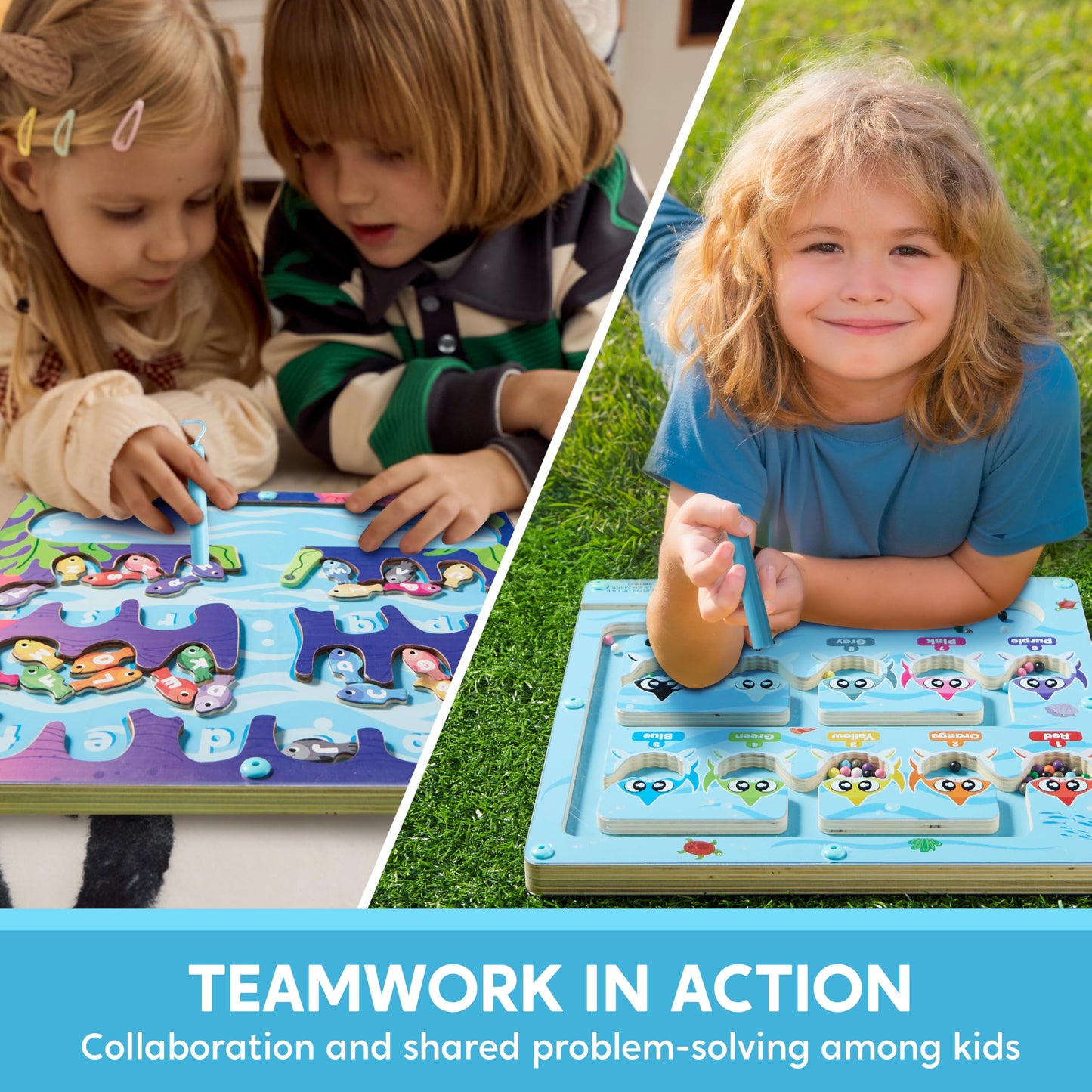 Montessori Wooden Magnetic Maze Board, Ocean-Themed Double-Sided Toy For Letter, Color, And Number Matching, Educational Christm