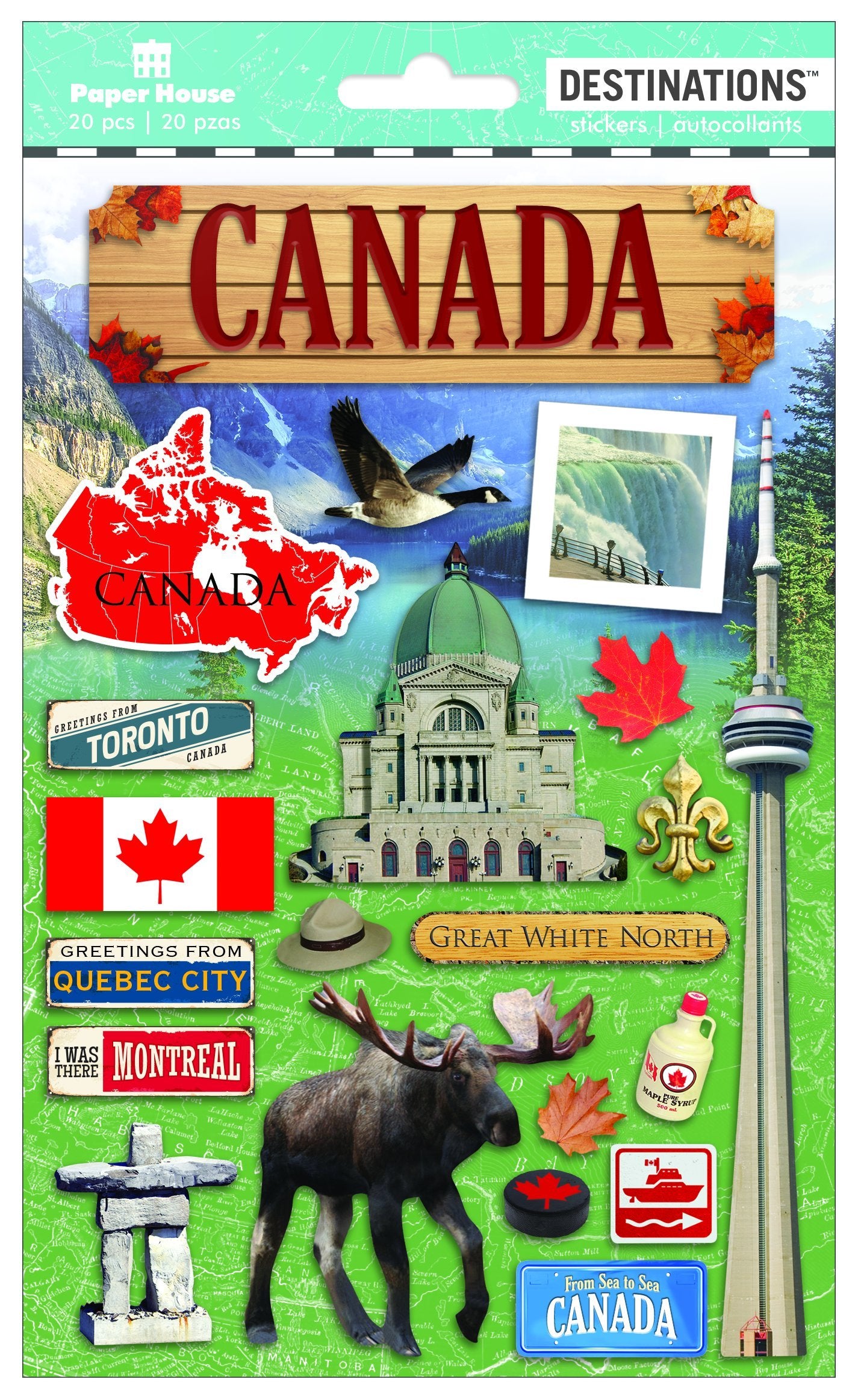 Paper House Productions Travel Canada 2D Stickers, 3-Pack, Green