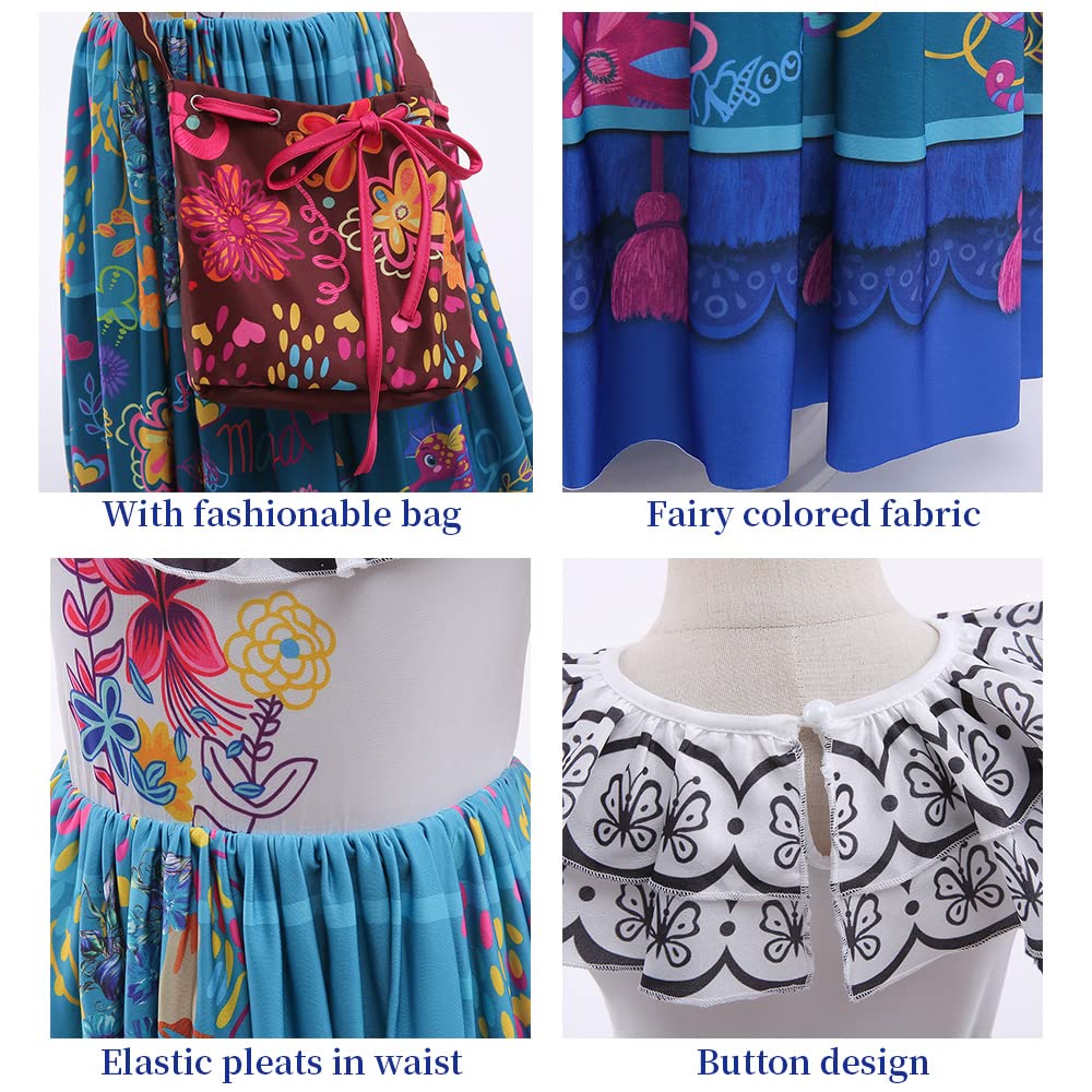 Ccjrlm Encanto Dress Mirabel Dress Encanto,Isabella Encanto Costume For Girls Cosplay Dress Up With Glasses Earrings 7-8 Years