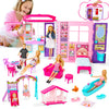 Style Shine Doll House Portable & Foldable Dollhouse W/ 60+ Pcs & 2 Dolls, Play House Toy With Bedroom Bathroom Kitchen Furnitur