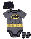 Dc Comics Batman Baby Clothes 3-Piece Set With Bodysuit, Baby Hat, And Baby Socks - Batman Baby Gift Set (Black/Yellow, 3-6M)