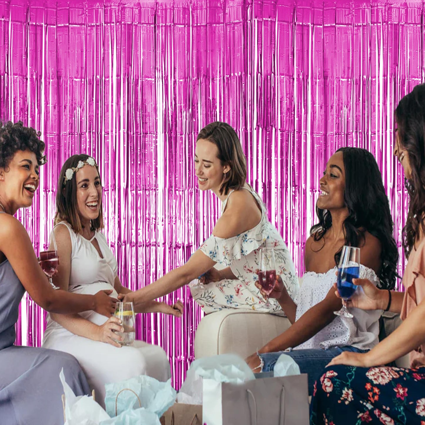 Hampton Distribution 2 Pack Pink Fringe Backdrop, Pink Tinsel Backdrop Curtains, Decorations for Baby Showers, Birthday, Holiday