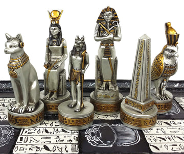 Egyptian Anubis Black and Silver Chess Men Set with Gold Accents - NO Board