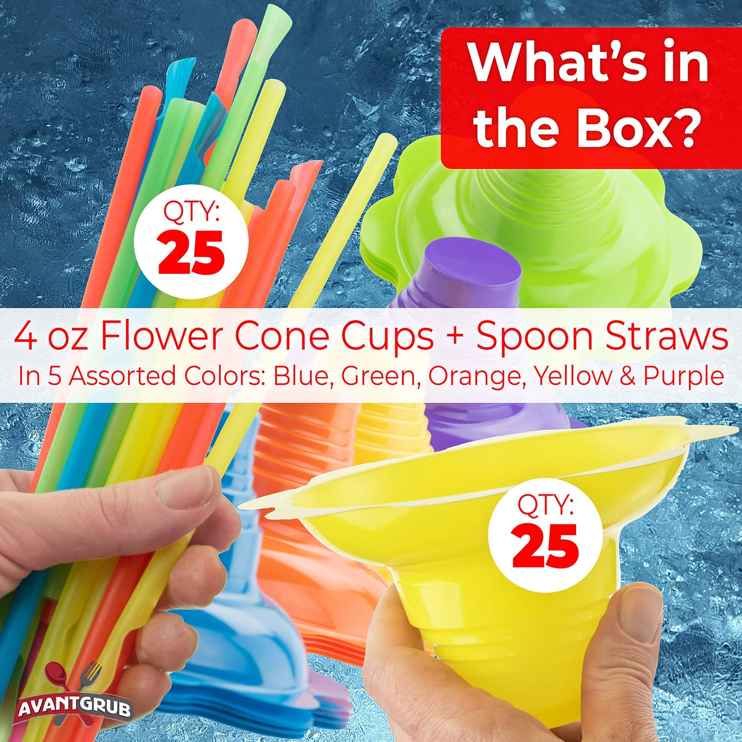 Leak Proof & Drip Catching, Super Cute Reusable 4oz Flower Snow Cone Cups with Straws 25 Pk, Colorful Easy Grip Bowls Perfect fo