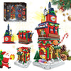 Christmas Countdown Tower House Building Toys - LED Light Christmas Village House Building Set with Countdown Clock Festival Model Gift Idea for Kids 6+