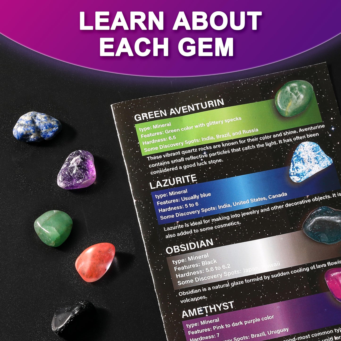 Carolart Galaxy Sensory Bin, Gemstone Dig Kit,Galaxy Excavation Gem Kit With 5 Real Gemstones For Kids,Space Planet Toys Stem Sc