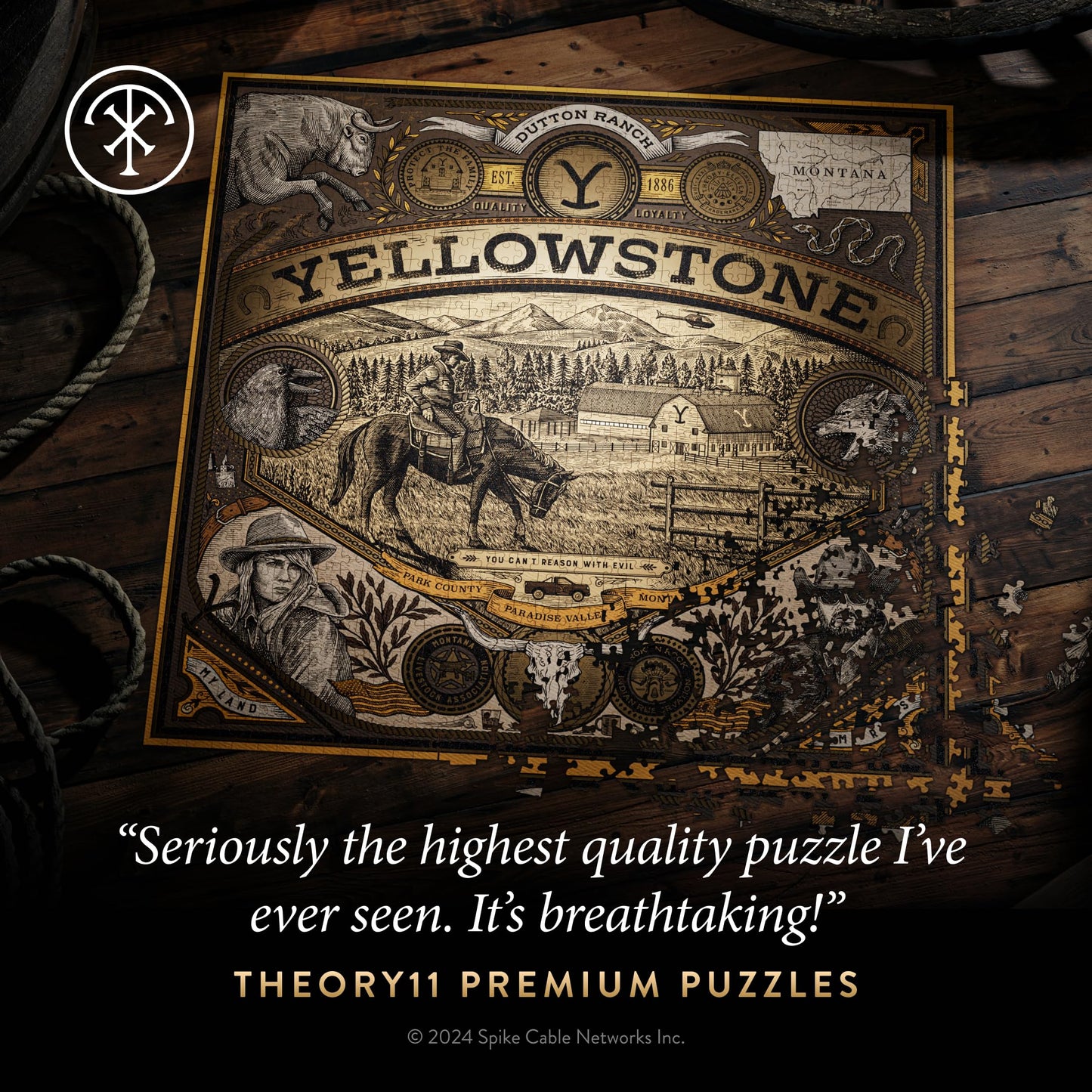 theory11 Yellowstone Jigsaw Puzzle - 1,000 Piece - Brown Cardboard - Model T11-YELSTONE-PUZZLE - Officially Licensed Merchandise