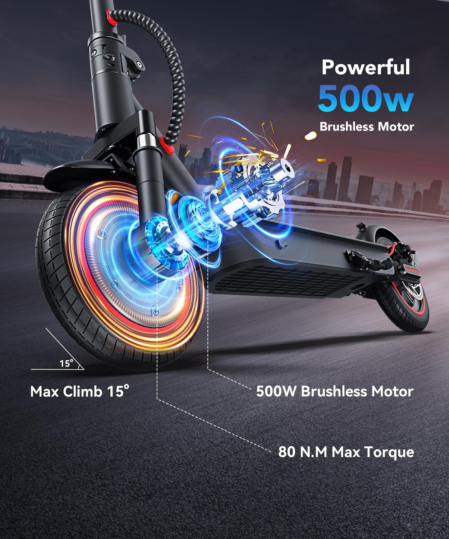 Electric Scooter 500W Motor 26 Miles Range Up To 18 Mph Dual Braking Hydraulic Shock Absorbers Portable Folding Electric Scooter
