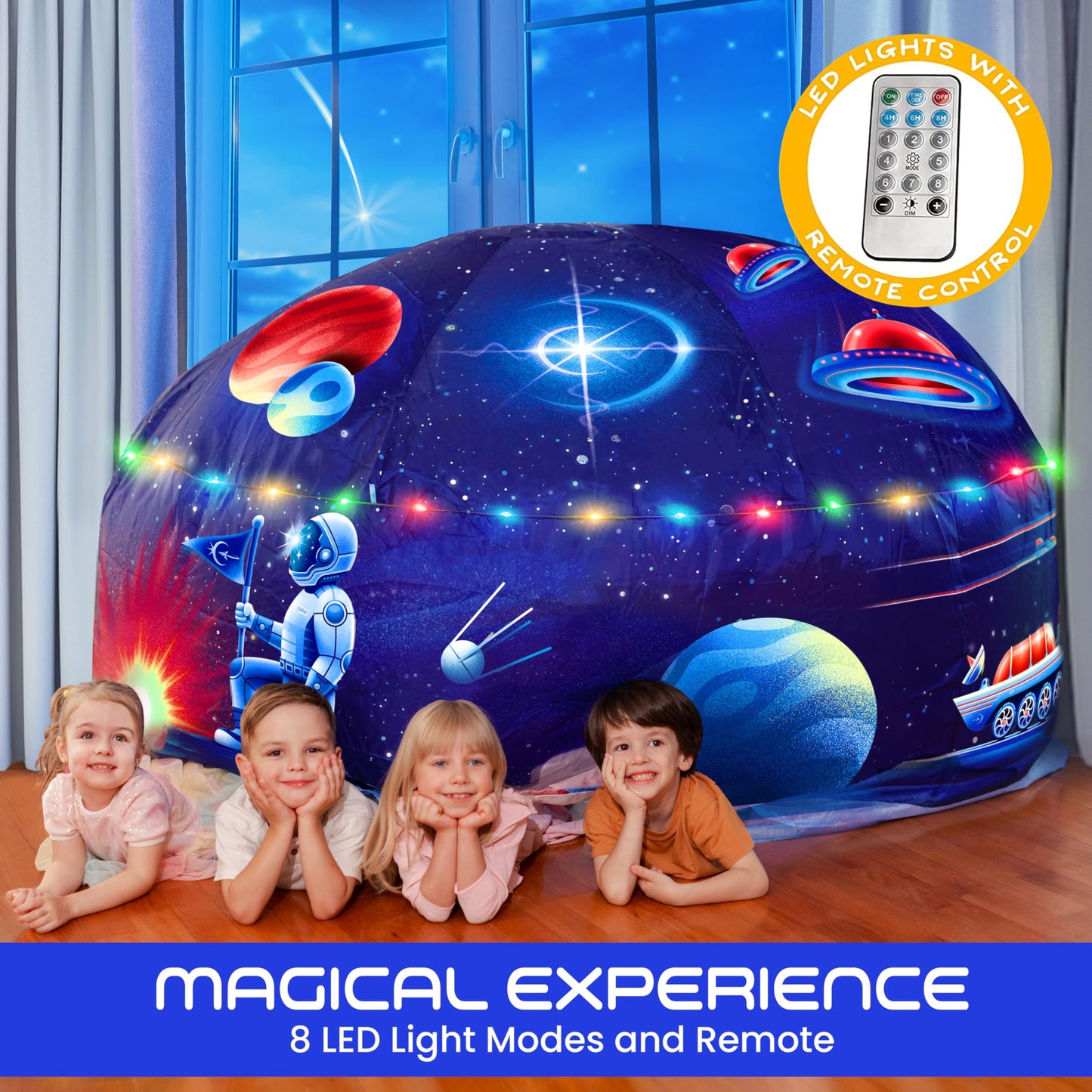 W&O Galactic Aerodome With Led Lights - Inflatable Space Fort For Kids Aged 3-12, Inflates In Seconds Creating An Immersive Galactic Experience (Fan Not Included)