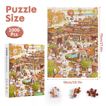 Bunny Town Puzzles for mature-themeds 1000 Pieces Family Game 27.6 x 19.7 inches Challenging Family Activity Perfect for Game Nights Pieces Fit Together Perfectly