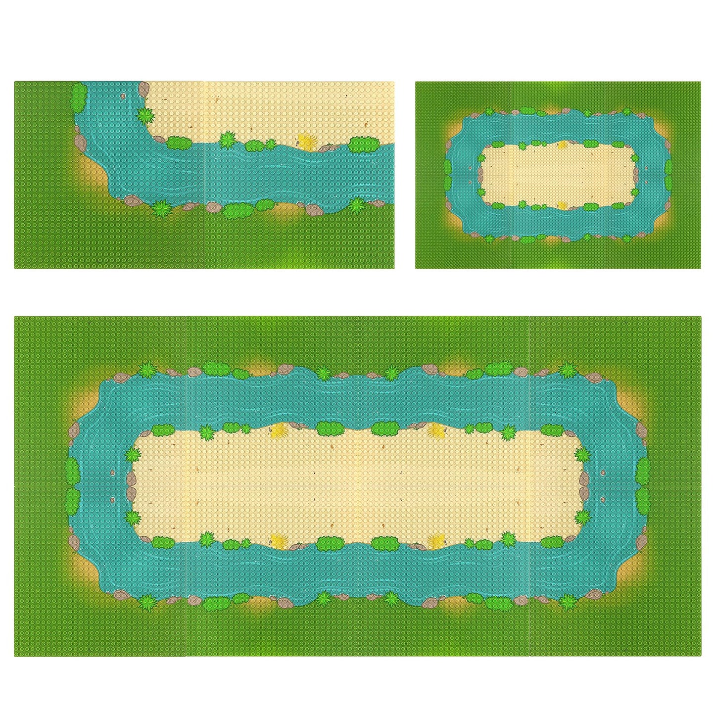 Feleph Classic Baseplate With River And Grassland Pattern, 10 X 10 Inches Base Plates For Building Blocks Mat Compatible With Major Brands (Straight 4 Pieces)