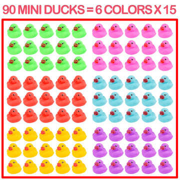 90-Pack Mini Rubber Ducks Set, Mini Colorful Rubber Duckies Bath Toy For Child,Float & Squeak Tiny Ducks Pool Toy Set For Kids Party Favors,Birthday Party Supplies,Prize Rewards
