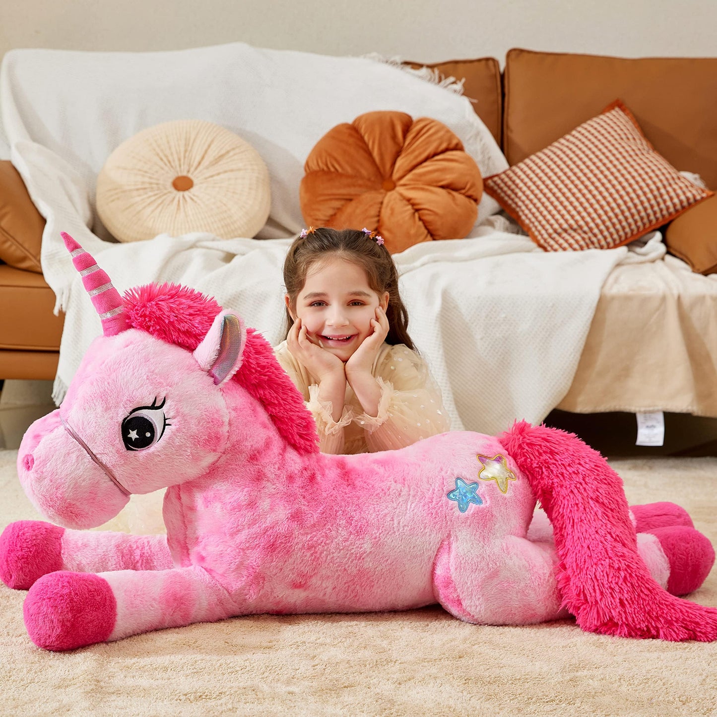 Ikasa Giant Unicorn Stuffed Animal Plush Toys, Licorne Soft Toy Large Cute Huge Big Size Jumbo Kawaii Fluffy Plushy Fat Oversized Plushie,Gifts For Kids Girls (Pink, 43 Inches)