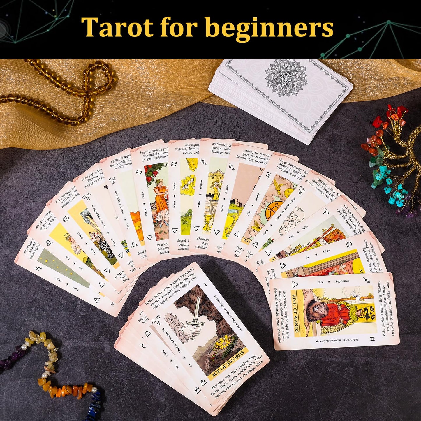 Fofeadm Tarot Cards For Beginners, 78 Original Tarot Deck, Tarot Cards With Guide Book, Durable Tarot Cards With Meaning On Them