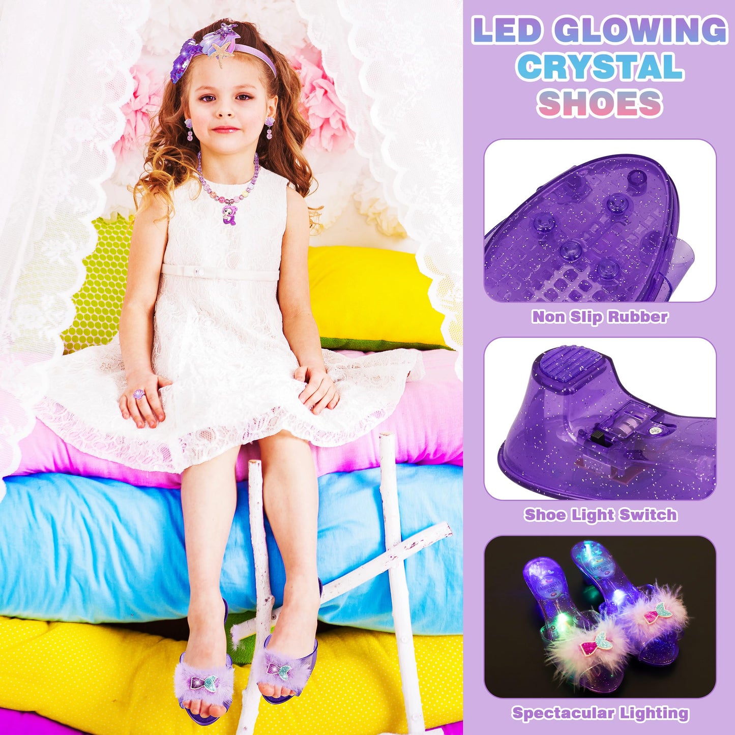Princess Dress Up For Girls, Toddler Toys For Ages 3-8, 3 Pcs Light Up Toddler Dress Up Clothes With Accessories, Kids Toys For