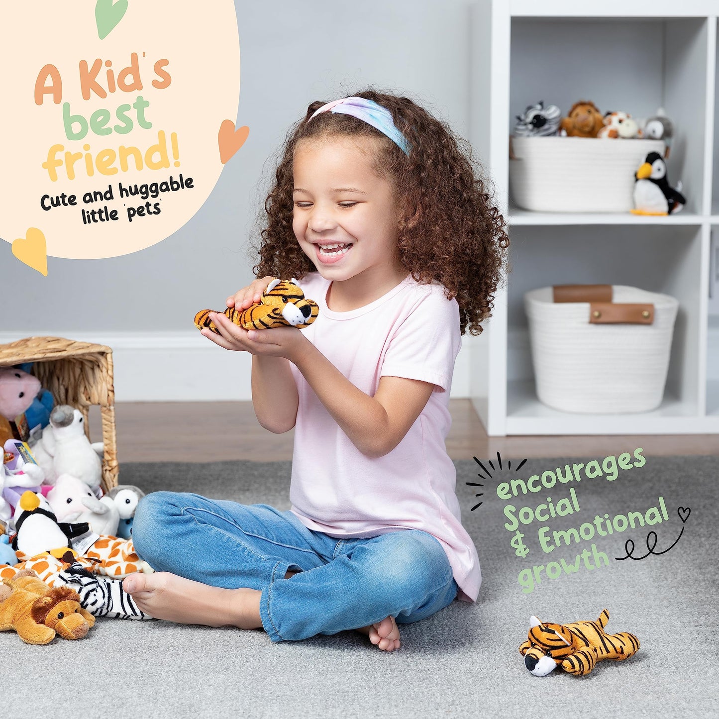 Forest & Twelfth 4' Stuffed Tiger, Single Mini Stuffed Animal Plush Toy For Kids, Jungle Party Favors And Goody Bags, Classroom Treasure Box Prizes, Stocking Stuffers (Tiger)