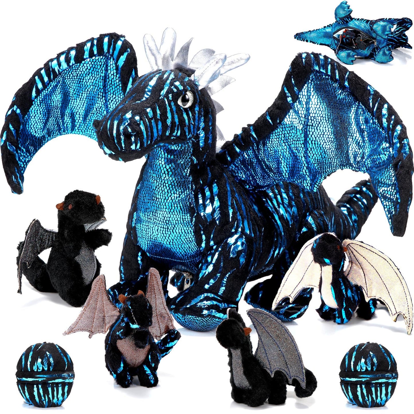 Deekin 7 Pcs Dragon Toy Set 16 Inch Large Dragon Stuffed Animal With 4 Baby Plush And 2 Eggs In Mommy'S Belly Dinosaur Plushies Gifts For Boys Girls Birthday Christmas(Cool Style)