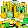 260 Pieces St. Patrick's Day Shamrock Coins 3-Leaf Clover 4 Leaf Clover and Happy St. Patrick's day Good Luck Green and Gold Plastic Coins for Party Supplies Decor