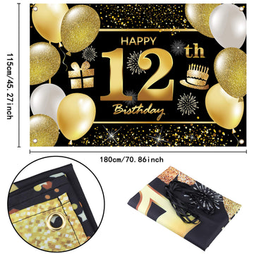 12Th Happy Birthday Banner Birthday Decorations For Men Birthday Party Decorations Birthday Backdrop