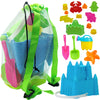 4E's Novelty Beach Toys for Kids with Bag (17 Pcs Set) Castle Beach Bucket with Shovels & Molds - Beach Toys for Kids 3-10, Sand