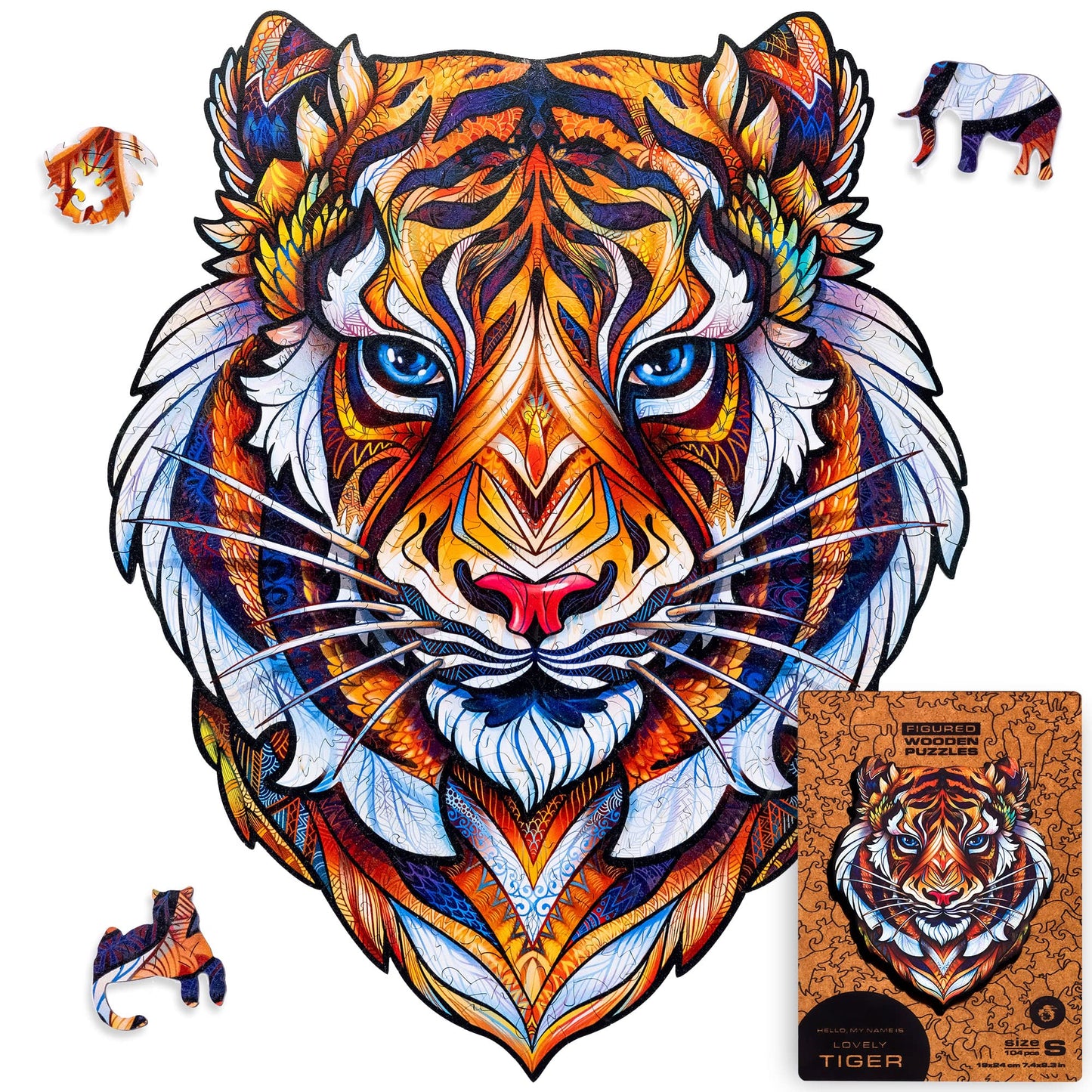 Unidragon Original Wooden Jigsaw Puzzles - Lovely Tiger, 273 Pieces, King Size 11.7''X14.7'', Beautiful Gift Package, Unique Sha