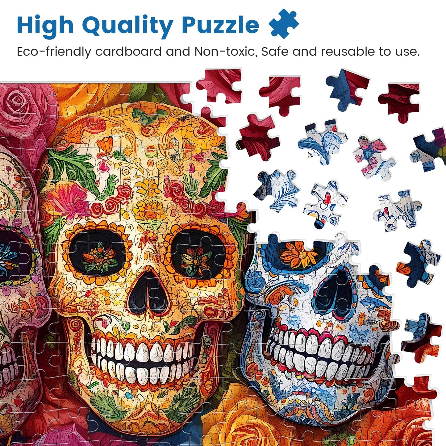 500 Pieces Horror Puzzles For Adults | Skull And Flowers Jigsaw Puzzles | Recycled Cardboar Jigsaw Puzzles 500 Pieces | Challenging Family Activity Great Gift Idea For Family Friends | 20.5X 15 Inches