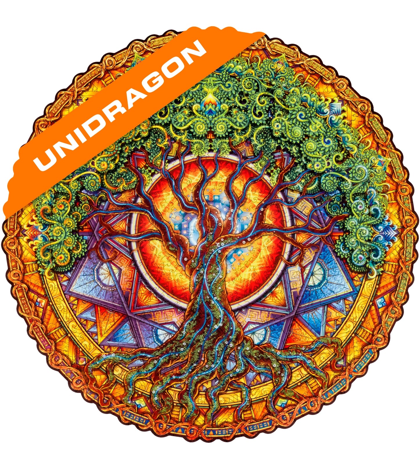 Unidragon Original Wooden Jigsaw Puzzles - Mandala Tree Of Life, 350 Pcs, King Size 13'X13', Beautiful Gift Package, Unique Shape Best Gift For Adults And Kids