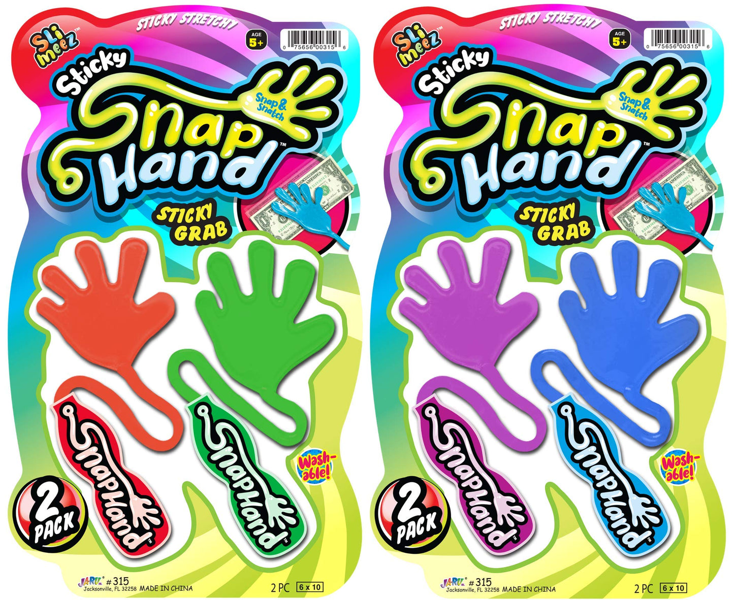 Ja-Ru Super Stretchy Sticky Hands (2 Pack, 4 Hand Toys) Fun Slap Smack & Snap Fidget Toys For Kids. Bulk Classroom Prizes, Party Favors, Easter Goodie Bag Stuffers. Vending Machine Toys. 315-2S