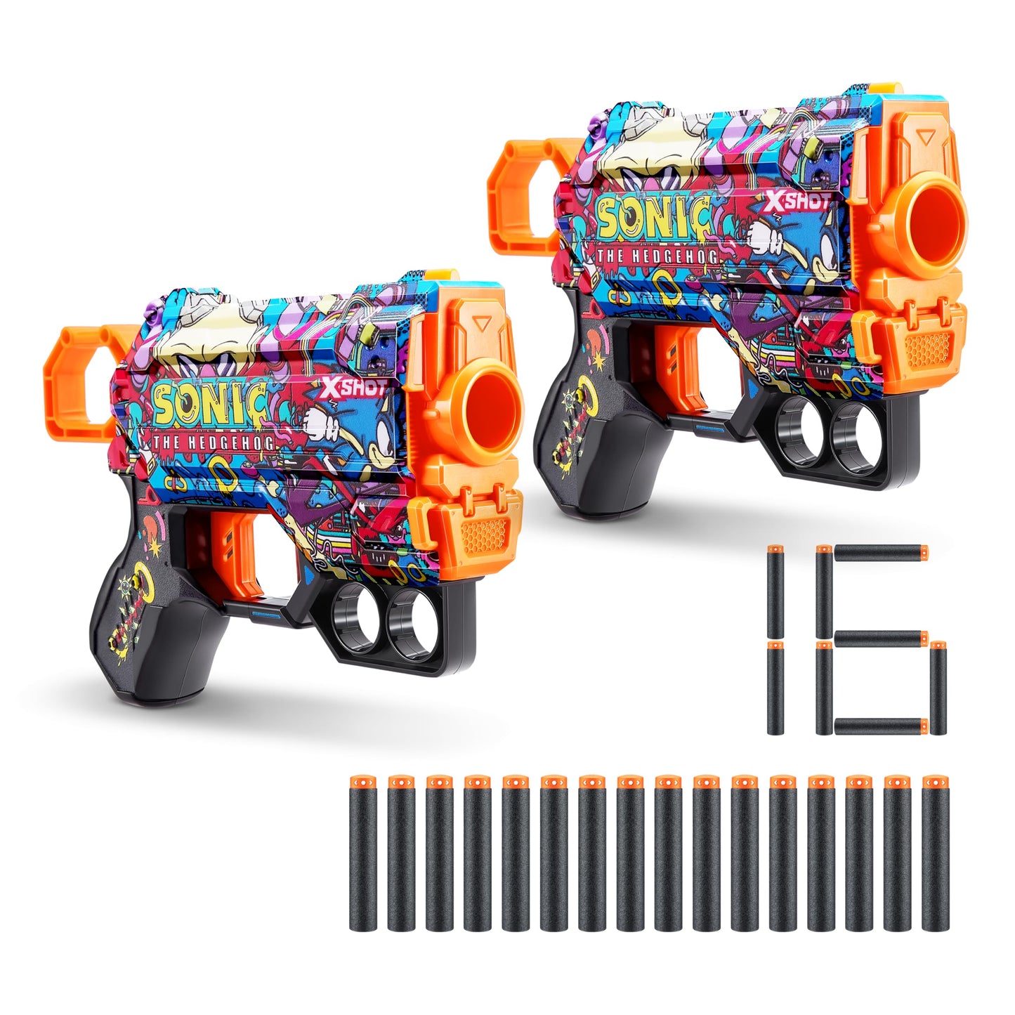 X-Shot Skins Menace - Sonic Robotnik (2 Pack + 16 Darts) By Zuru, X-Shot, Easy Reload, Air Pocket Dart Technology, Toy Foam Dart Blaster For Kids, Teens, Adults, Frustration Free Packaging