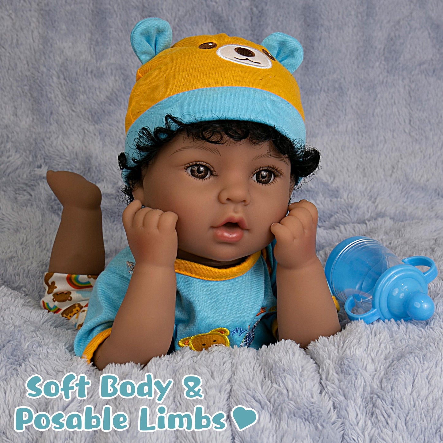Ekokiz Lifelike Reborn Baby Doll 18-Inch American African Baby Boy Newborn Baby Doll Soft Cloth Body Real Life Baby Dolls For Ki