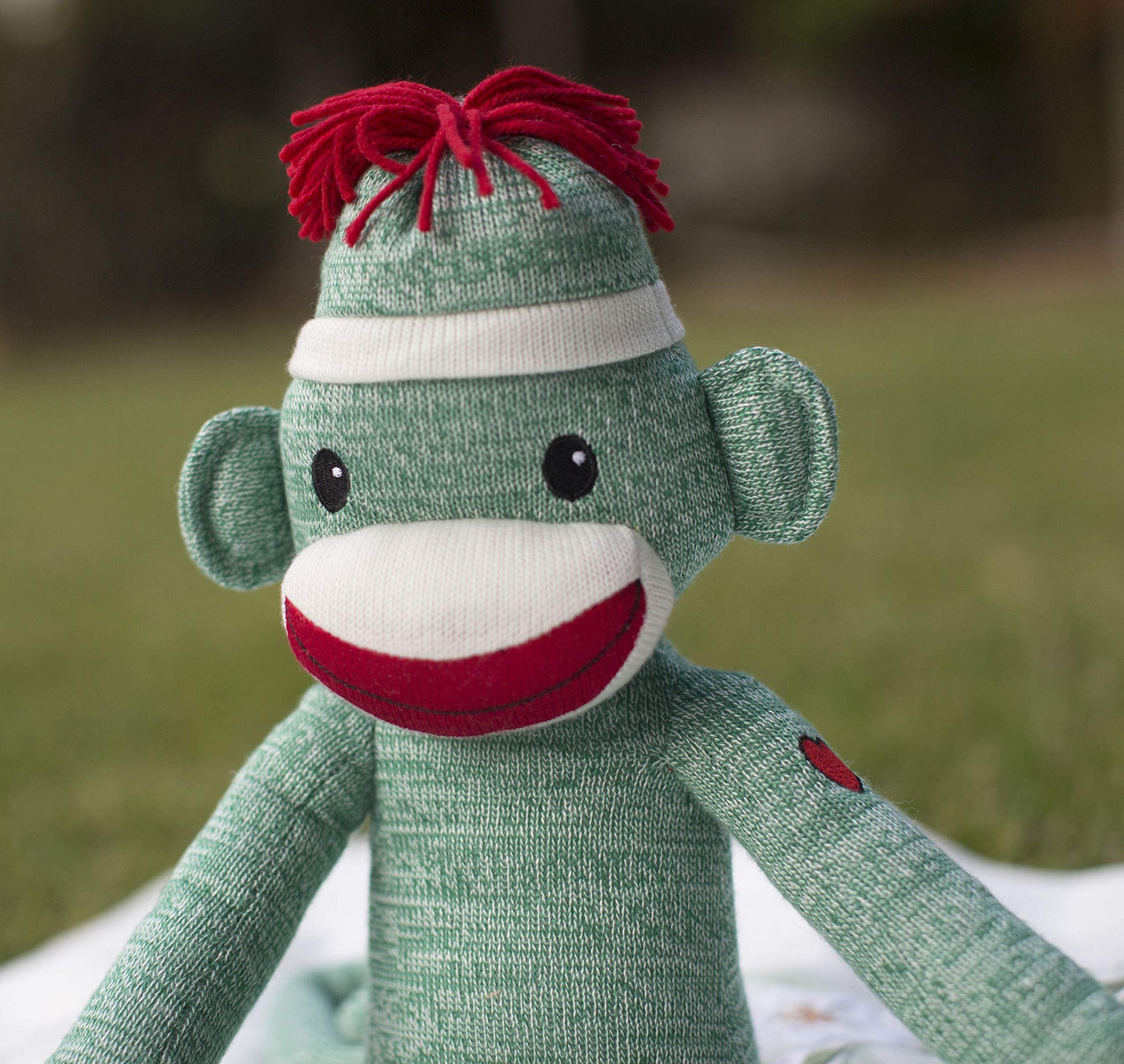 Plushland Adorable Sock Monkey, The Original Traditional Hand Knitted Stuffed Animal Toy Gift-For Kids, Babies, Teens, Girls And Boys Baby Doll Present Puppet 20 Inches (New Green)