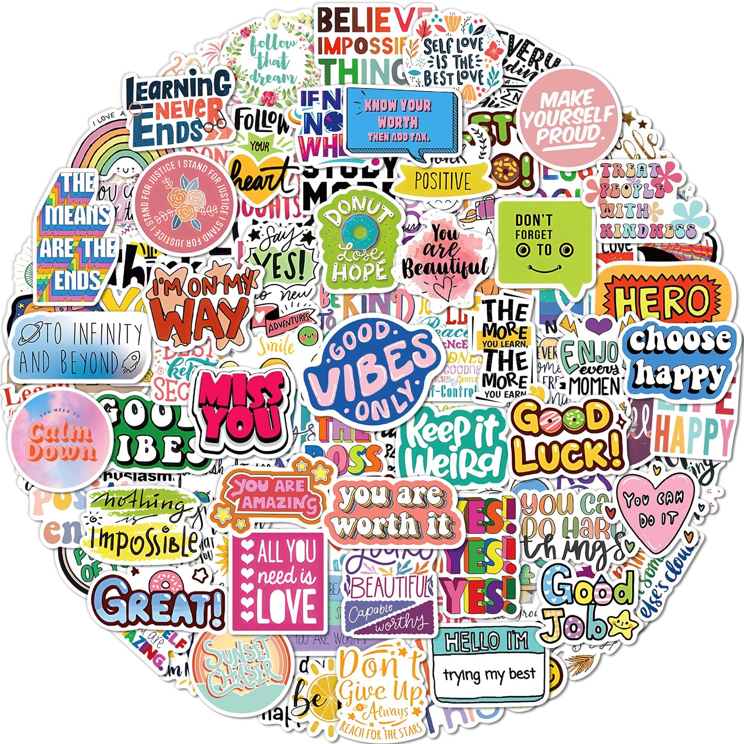 Benresive 100 Pcs Inspirational Stickers For Adults, Motivational Water Bottle Stickers, Positive Affirmation Mental Health Stickers, Scrapbook Vision Board Encouraging Stickers For Kids Adults