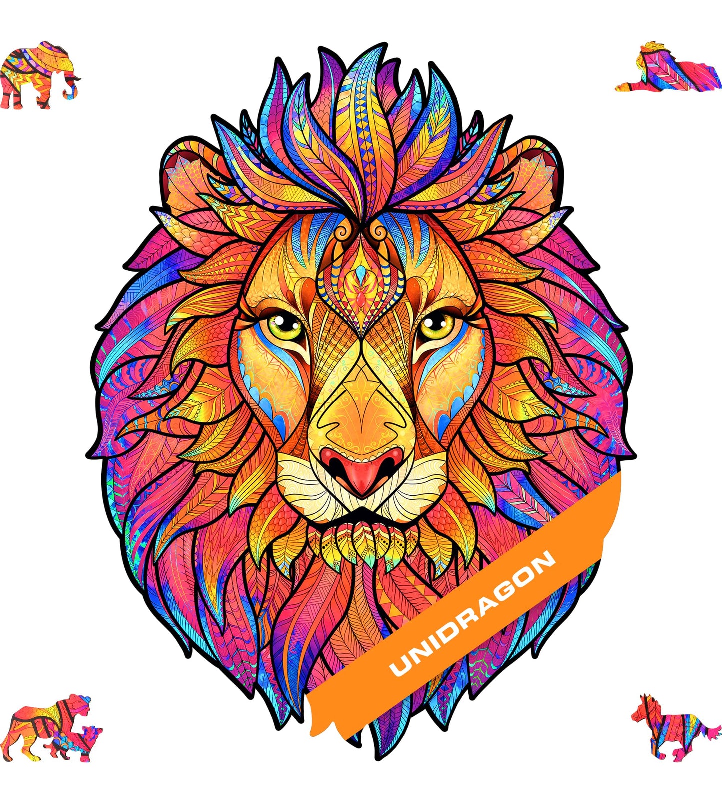 Unidragon Wooden Jigsaw Puzzles - Mysterious Lion, 106 Pcs, Small 7.5'X9.5', Beautiful Gift Package, Unique Shape Best Gift For Adults And Kids