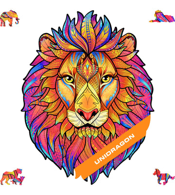 Unidragon Wooden Jigsaw Puzzles - Mysterious Lion, 106 Pcs, Small 7.5'X9.5', Beautiful Gift Package, Unique Shape Best Gift For Adults And Kids